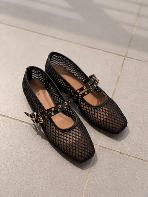 Ażurowe baletki L'estrosa — czarne