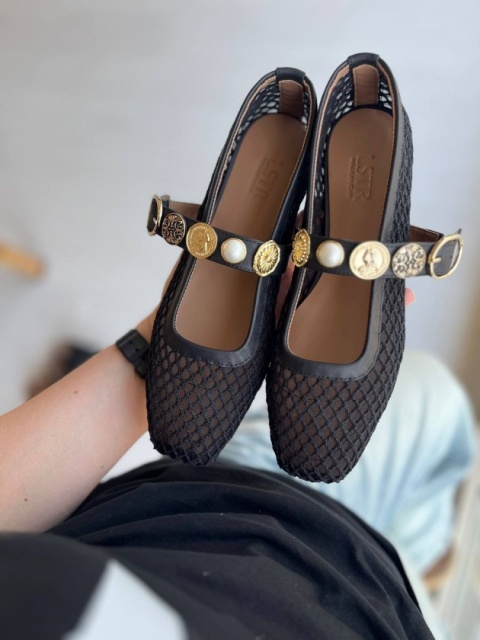 Ażurowe baletki L'estrosa - czarny