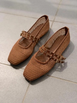 Ażurowe baletki L'estrosa — karmelowe