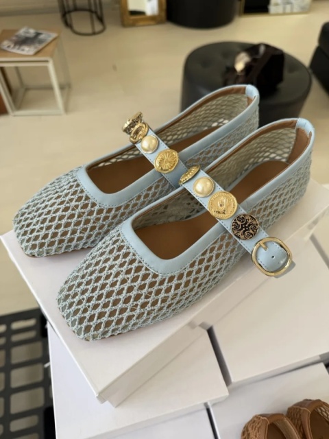 Ażurowe baletki L'estrosa — niebieskie