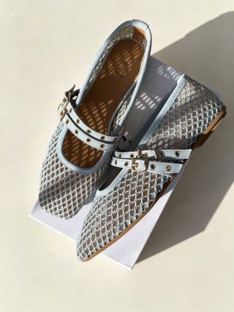 Ażurowe baletki L'estrosa — niebieskie