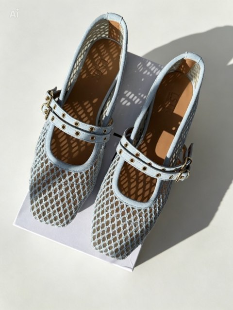 Ażurowe baletki L'estrosa — niebieskie