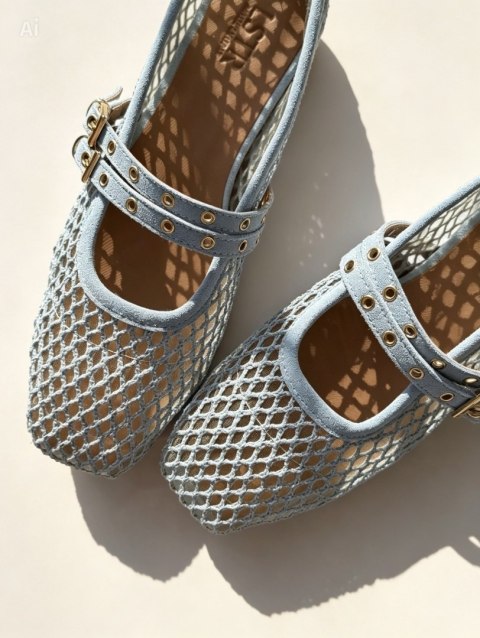 Ażurowe baletki L'estrosa — niebieskie