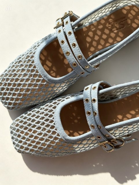 Ażurowe baletki L'estrosa — niebieskie