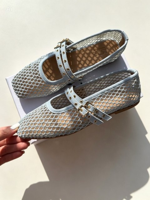 Ażurowe baletki L'estrosa — niebieskie