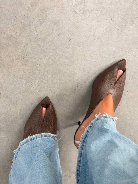 Klapki L'estrosa Sole skòra — cappuccino